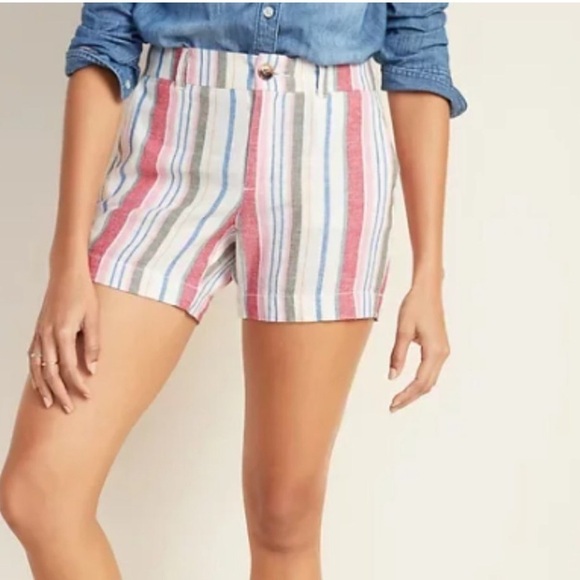 Old Navy Everyday Short Mid Rise Size 18 Linen Blend Striped - Picture 1 of 9